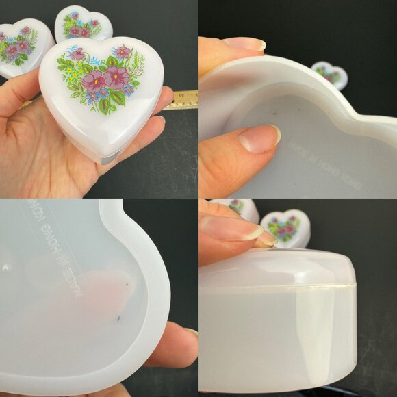 Vtg 3 Sizes Plastic Pink Heart Shaped Nesting Containers w Lids Floral Flowers - Picture 5 of 9